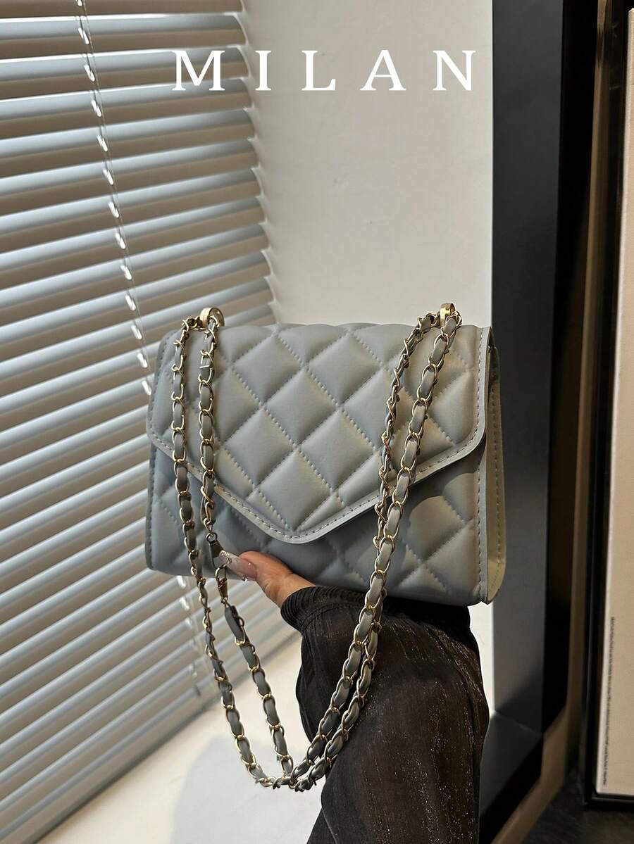 Women's Solid Color Chain Strap New Niche Design Fashion Shoulder Crossbody Bag, Ins Style Versatile Small Square Bag With Embossed Texture, Mini Chain Shoulder Bag
