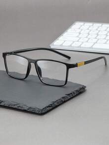1 Pair Men's Square Transparent Frame Eyeglasses With Spring Temple, Solid Color, Suitable For Daily Wear, All Season - Multicolor - View 6