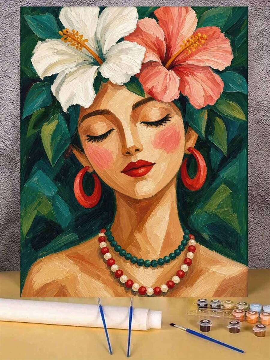 1pc Plant Woman DIY Oil Painting By Numbers, Canvas Painting DIY Crafts, Adult Home Decoration, Holiday Gift.