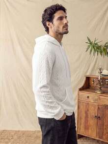 glestore Áo hoodie chui đầu nam phong cách retro, lấy cảm hứng vintage, vân dệt cổ điển, màu trơn, đơn giản và đa năng, phù hợp cho đi làm hằng ngày - trắng - Xem 2