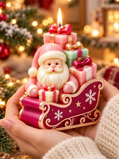 3D Santa Claus Sleigh Gift Box Silicone Mold, Snowflake Star Sleigh, DIY Candle Resin Plaster Mold For Christmas Home Table Decor