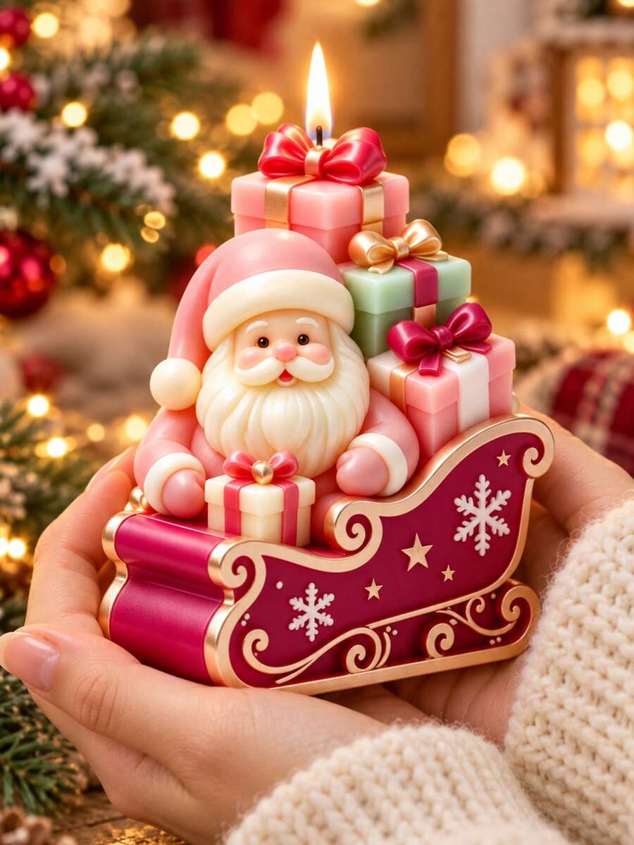 3D Santa Claus Sleigh Gift Box Silicone Mold, Snowflake Star Sleigh, DIY Candle Resin Plaster Mold For Christmas Home Table Decor - Christmas Candle Silicone Mold - View 1