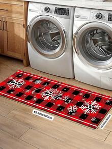 1/2pcs Christmas Kitchen Decor Rug, Buffalo Plaid Merry Christmas Design, Winter Kitchen Rug And Mat, Non-Slip Washable Absorbent Kitchen Accessories Decor Mat, Christmas Holiday Gift! - Multicolor - View 13