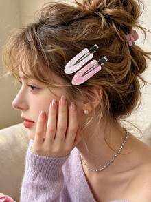 6/3/1pc Cute Sweet Pink Seamless Crocodile Hair Clip, Gentle Girl Style Floral Polka Dot Side Bang Clip, Rhinestone Bow Hair Clip For Women - Pink - View 5