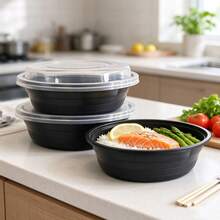 700ml Bento Box, Transparent Lid + Black Round Container, Back To School Season, Reusable Stackable Food Storage Container With Lid, Leakproof Portable Takeout Lunch Box Black, Picnic, Outdoor, Party.. - Black - View 3