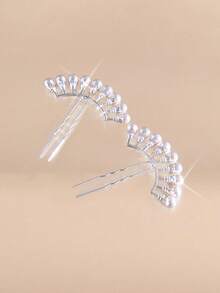 Etoivie 2pcs Vintage U-Shaped Pearl Hair Clips, Floral Hair Accessories, Suitable For Daily Hairstyles, Festivals, Performance Costumes - Silver - View 2