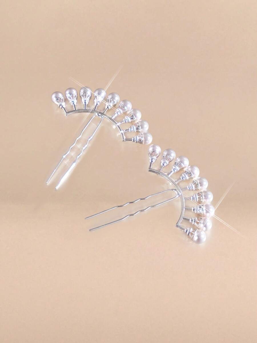 Etoivie 2pcs Vintage U-Shaped Pearl Hair Clips, Floral Hair Accessories, Suitable For Daily Hairstyles, Festivals, Performance Costumes