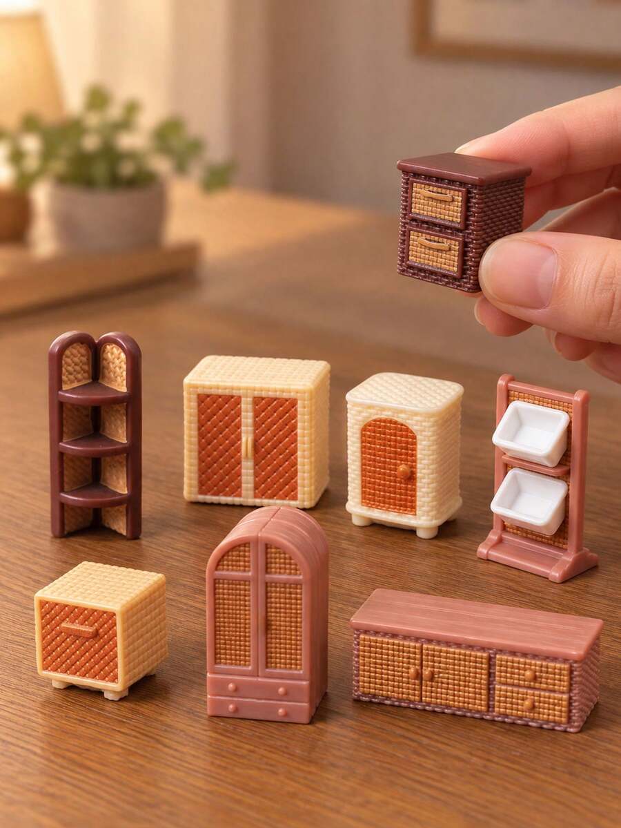 1 Set Miniature Woven Cabinet Furniture, Rattan-Style Dollhouse ...
