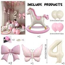 33pcs Pink Princess Birthday Balloon Set - Rocking Horse & Bow Foil Balloons, Suitable For Girls Birthday Party Decoration, Applicable For Home And Photo Occasions, Especially Suitable For Princess Theme And Baby Shower Events, Anniversary, Room Decoration. - View 12
