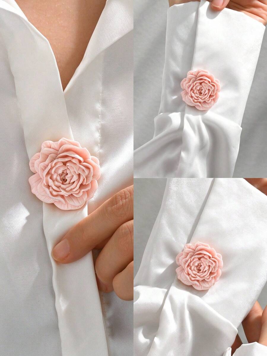 1pc Fashionable Elegant Light Pink Camellia Rose French Style Shirt Cufflinks Collar Clip Women's High-End Accessory Suitable For Party Evening Banquet Daily Wear Multi-Scene Use Note Suitable For Buttons With Diameter Within 1.5cm - Baby Pink - View 1