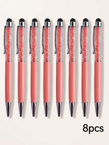 [Customized]1-32pcs Personalized Metal Retractable Diamond Ballpoint Pen + Touchscreen Stylus Set | Anti-Slip Grip + Smooth Writing Medium Tip | Compatible With Phone/Tablet/Office Devices | Can Engrave Name/Date/Logo | Business Engraved Pen + Teacher's Day Gift + Wedding Couple Neutral Pen - Rose Pink With Rhinestones - View 38