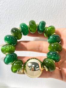 女款重工鉚釘裝飾樹脂寬手鐲，復古琥珀漸層花卉圖案，誇張個性街頭風手環 - 多色C - 查看 13