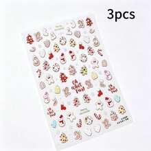 7/5/3/1pcs Christmas Warm Tone Face Decoration Sticker Set, Gingerbread Man, Snowman, Candy, Sock Pattern Face Decoration Stickers, Includes Tweezers, Holiday Party Makeup Accent Stickers - Multicolor - View 12