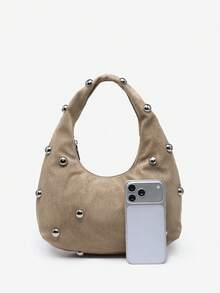 Vintage Punk Red Hippie Bohemian Ocean Style Faux Leather Large Capacity Brown Faux Suede Crescent-Shaped Bag, Suitable For Streetwear And Party - Khaki - View 4