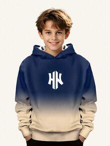 Boys' Fashion Printed Casual Pullover - Long Sleeve, Crew Neck Hoodie, Suitable For Spring And Autumn, Cool Print - Blue - View 1