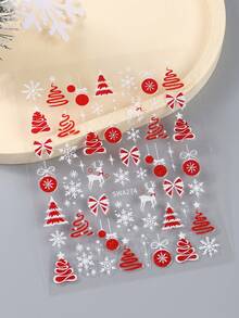 3D Christmas Red Nail Stickers 2pcs/Pack Tree/Snowflake/Deer/Bow/Ball Shiny Glitter Self-Adhesive Nail Art Decals Red Candy Cane Pattern Winter Holiday Nail Decoration DIY Salon Home Manicure - Red - View 7