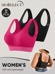 Morelect 2pcs Women's Seamless Thickened Comfortable Bra, Daily T-Shirt Support Bra, Soft Invisible Wire-Free Bra For Everyday Wear | Birthday Gift - Multicolor - View 5