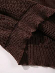 Lightweight Casual Textured Knit Sweater, Minimalist Design, Loose Fit Crew Neck Pullover For Unisex, Suitable For Autumn/Winter - Brown - View 8