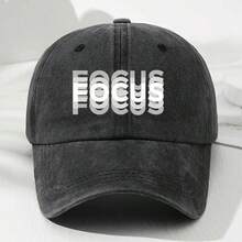 1pc FOCUS Print Baseball Cap, Adjustable Washed Cotton Curved Brim Dad Hat Unisex Outdoor Sun Hat Letter Street Print Windproof All Season - Multi-color - View 6