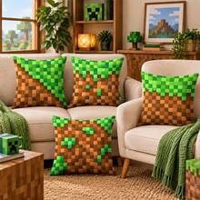 1pc/4pcs Pixel Grass Block Print Pillow Case, Suitable For Living Room Sofa Bedroom Daily Home Decor, Applicable For Daily Home Decor Pillow, Pillow Insert Not Included - Multi-color a - View 7