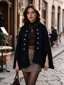 DONICY Women's Fall New Chinese Style Sweater, Retro Frog Buttons Loose Black Knit Shawl Outerwear - Black - View 6