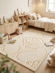 1PC 3D Textured Pattern Coffee Table Rug, Modern Luxury Cream Style Artistic Exquisite Faux Cashmere Rectangular Machine Washable Area Carpet, Suitable For Daily Home/Housewarming/All Seasons Large Size Floor Mat, Aesthetic Home Decor - Multicolor - View 5