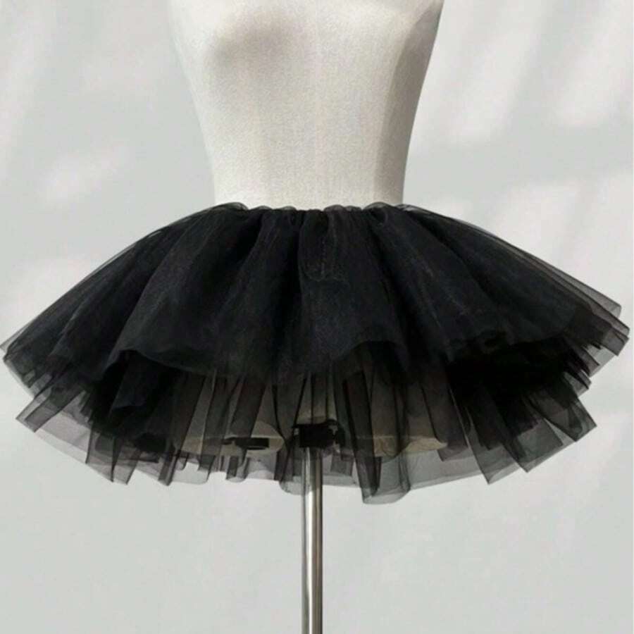 White Black Cute Boneless Women's Petticoat Ballet Skirt Ribbon Halloween - Black - View 1