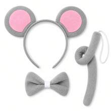 3Pcs Mouse Costume Ears-Headband Accessories Set Standing Up Grey And Pink Ears Headband Mouse Halloween Accessories Set - Grey - View 6