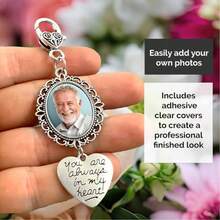 10PCS Wedding Bouquet Photo Charms Locket For Bride Memorial Picture Charm Clip For Bridal Boquet Groom Or Loved One Memory To Attach To Flowers - Silver - View 2