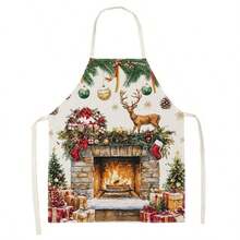 1pc Christmas Gingerbread Man Dessert Print Apron - Sleeveless Design, All-Over Print Of Gingerbread House, Christmas Tree, Cake And Candy Patterns, Suitable For Baking, Cooking, Holiday Kitchen Use, Housework And Gardening Apron, Cute Christmas Holiday Gift - Multicolor - View 2