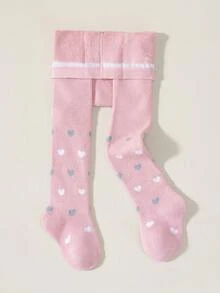 1雙加厚可愛粉色愛心圖案針織女嬰褲襪，柔軟彈性全腳包覆，適合日常穿著 - 彩色 - 查看 7