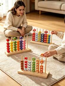 Juguete educativo interactivo 2 en 1 de madera con cuentas apilables para cálculo, conteo, lógica, pensamiento, clasificación y lanzamiento de aros, colorido, de emparejamiento, para entrenamiento cara a cara en mesa - Multicolor - Ver 2