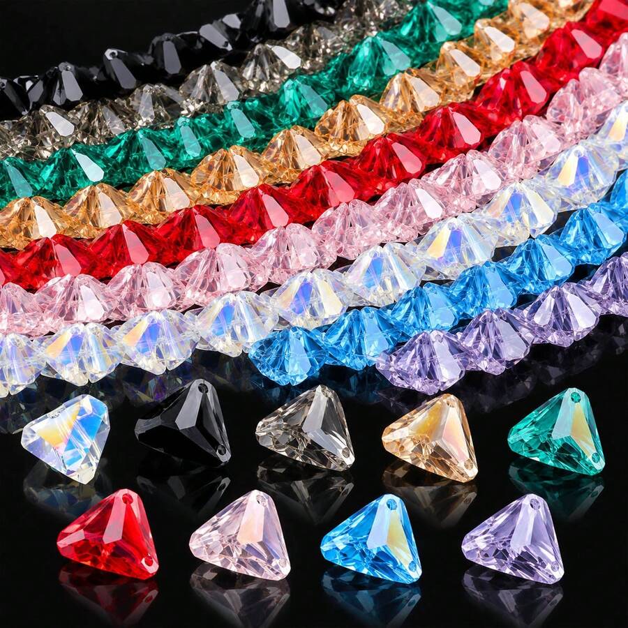 48pcs 8mm Triangle Crystal Glass Spacer Beads DIY Jewelry Making Accessories For Necklace Bracelet Pendant Loose Beads - Triangular Crystal - View 1