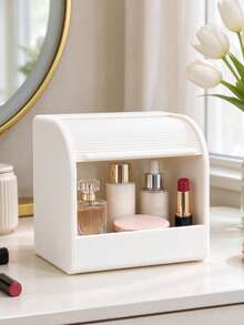 Creative 3D Printed Dust-Proof Flip Lid Cosmetic Storage Cabinet With Drawer Layered Storage, Minimalist Curved Design, Multiple Colors Available, Organizes Lipstick, Perfume, Makeup Brushes, Practical Home Storage Gift For Bedroom Vanity - Multicolor - View 4