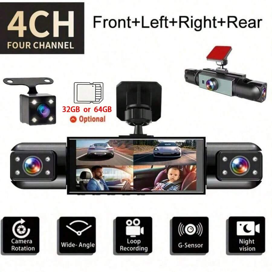 1080P HD Dual Lens Dash Cam (Front And Rear) With 3.16-Inch IPS Screen, 170° Front Wide Angle And 140° Rear Wide Angle Field Of View, ADAS Driving Assistance, G-Sensor, Loop Recording, Night Vision And 24-Hour Parking Mode