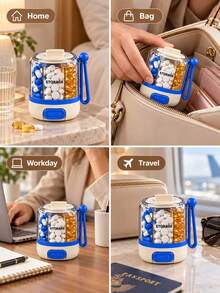 7-Day Push-Button Pill Box, Portable Round Weekly Medication Storage Container, 4-Compartment Design With Handle, Button-Style Pill Dispenser For Vitamins, Capsules, Tablets, Suitable For Travel, Home And Daily Use - Multicolor - View 10