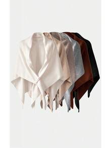 1pc Women's Solid Color Triangular Knit Shawl, Loose Fit, Warm, Elegant Style, Suitable For Outdoor Travel In Autumn/Winter And Snowy Season For Dress - Multicolor - View 1