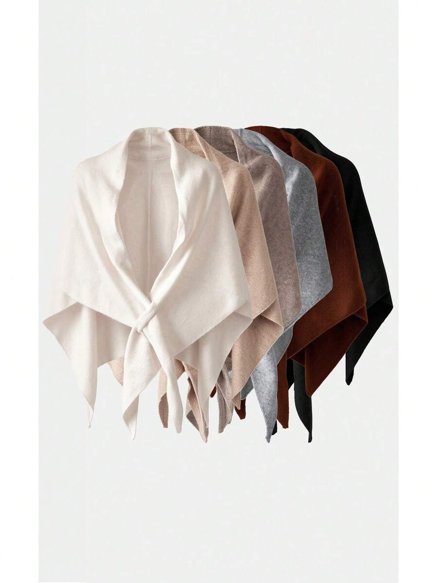 1pc Women's Solid Color Triangular Knit Shawl, Loose Fit, Warm, Elegant Style, Suitable For Outdoor Travel In Autumn/Winter And Snowy Season For Dress - Multicolor - View 1