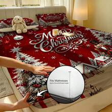 3pcs Christmas Theme Printed Bedding Set (1 Fitted Sheet + 2 Pillowcases, No Inserts), Santa Claus And Christmas Tree Pattern, Soft Texture, Mattress Protector, Suitable For Bedroom, Guest Room And Student Dorm, Easy To Remove, Machine Washable, Ideal Christmas Gift For Friends And Family - Multicolor - View 6