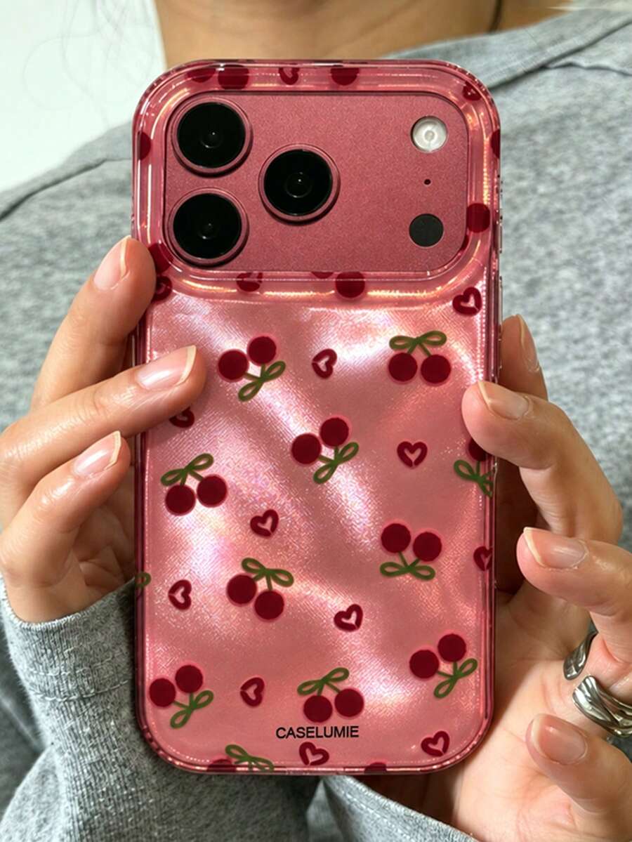 Cute Cherry Heart Glitter Irregular Water Ripples Christmas Phone Case Compatible With IPhone 18 Pro Max 18 Pro 17 Pro Max 17 Pro 17 16 Pro Max 16 Pro 16 15 Pro Max 15 Pro 15 14 Pro Max 14 Pro 14 13 Pro Max 13 Pro 13 12 11 Creative Pattern Shiny Holiday Gift Soft Back Cover - Burgundy Cherry - View 1