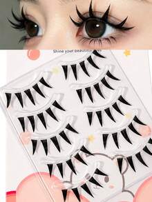 5 Pairs Of Spiky, Clustered, "Cartoon-Style" False Eyelashes. Featuring A Clear Band And A 3D, Spiky Design, These Lashes Are Reusable-Perfect For Cosplay, Parties, Or Creating A Photogenic Makeup Look. - Black - View 4