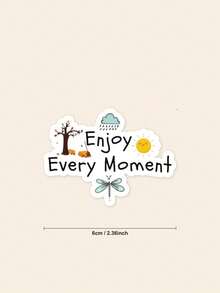 1Pc Positive Life Quote Sticker Enjoy Every Moment Waterproof PVC Decal, Whimsical Nature Cartoon Doodle Laptop Vinyl Sticker, Decorative Stationery Stickers For Scrapbook & Daily Supplies - Multicolor - View 2