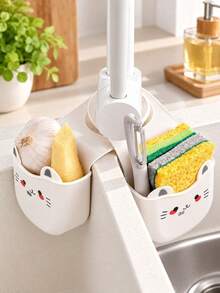 1pc Cute Cat Sink Organizer, Faucet Sponge Holder, Holiday Kitchen Prep Tool, Tool-Free Hanging Drain Basket, Silicone Soap Brush Storage - Multiple Styles and Colors - View 6