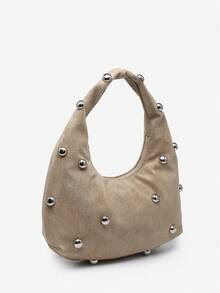 Vintage Punk Red Hippie Bohemian Ocean Style Faux Leather Large Capacity Brown Faux Suede Crescent-Shaped Bag, Suitable For Streetwear And Party - Khaki - View 2