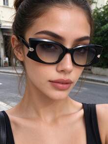 1 PC Women's Angular Cat Eye Fashion Glasses Black Frame PC Material Retro Elegant Lightweight For Vacation Outing Photo Shoot With Glasses Box - Multicolor - View 9