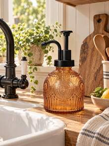 1/2pcs 230ML Vintage Glass Soap Dispenser With Plastic Pump Head, Refillable Decorative Liquid Soap Bottle, Reusable Countertop Hand Soap Container For Bathroom, Kitchen, Sink, Lotion, Shampoo, Dish Soap And Home Use - Multiple Styles - View 10