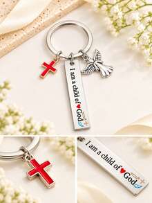 Móc khóa I Am A Child Of God hình thiên thần và thánh giá đỏ, phụ kiện túi quà tặng rửa tội Công giáo - Nhiều màu - Xem 3