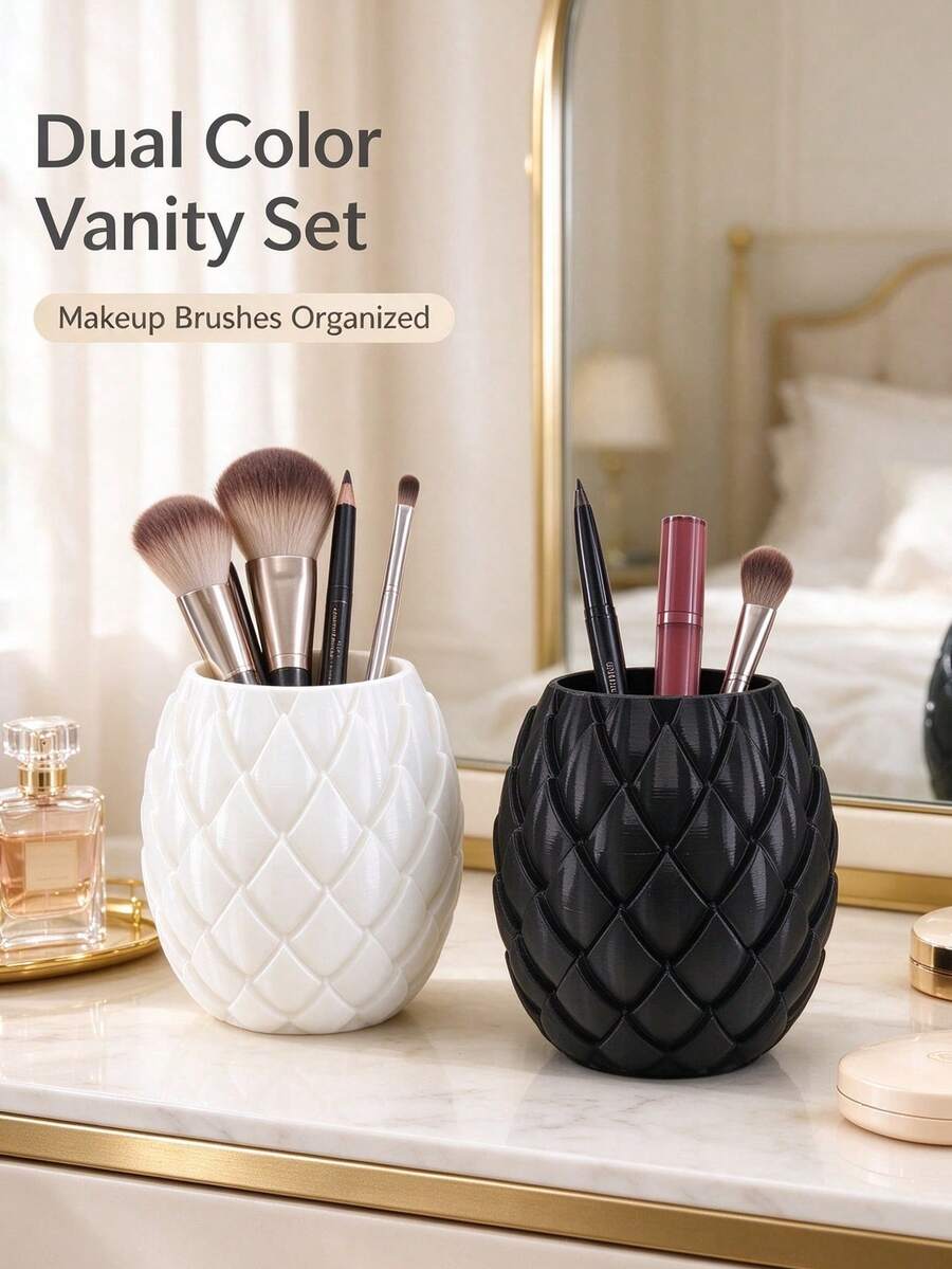 1/2pcs Light Luxury Dragon Scale Texture Makeup Brush Storage Cartridge, INS Style Creative Pen Cartridge, Available In Black And White, Suitable For Bathroom Dressing Table Makeup Brush Storage Box, Makeup Tool Storage Solution, Home Decoration Gift - Multicolor - View 1