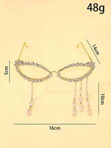 European And American Fashion New Tassel Eyeglass Frames, Unique Niche Design With Rhinestones, No Lenses, Internet Celebrity Street Style Accessory - Gold - View 2