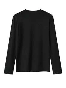 Camiseta mujer manga larga cuello redondo, estampado navideño sencillo moderno. Mezcla poliéster cómoda, ideal para diario y celebraciones navideñas. - Negro - Ver 5